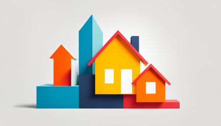 three dimensional geometric chart showing real estate market growthの素材