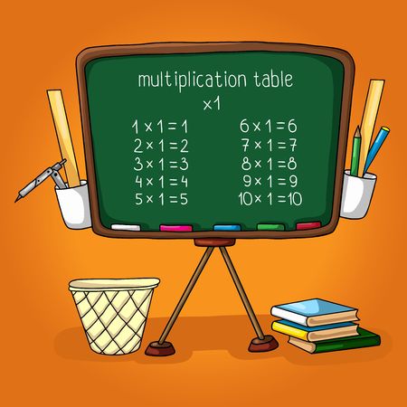 illustration of school. school board, the multiplication table, Books, ruler, pencil holder, dustbinのイラスト素材