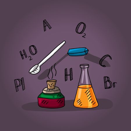 hemistry lesson, bulb, torch, elements, periodic tableのイラスト素材