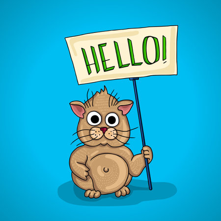 chubby little hamster. signboard, billboard that says "Hello"のイラスト素材
