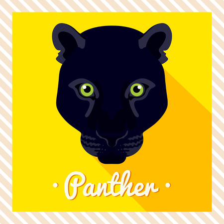 Vector portrait of a black panther. Symmetrical portraits of animals. Vector Illustration, greeting card, poster. Icon. Animal face. Font inscription. Image of a panther's face.のイラスト素材