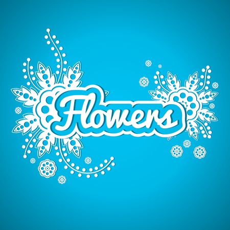 Beautiful floral print. Floral inscription. Logo for the florist, greenhouse, garden, flower shop. Vector illustration with the word among the flowers. Postcards, posters, logo, sign.のイラスト素材