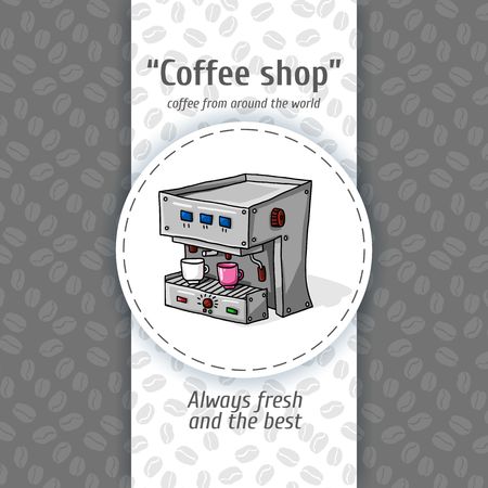 Set vector illustration of vintage coffee backgrounds. Automatic machine for coffee with two small circles. Menu for restaurant, cafe, bar, coffeehouse. Seamless pattern, texture of coffee beans. Advertising for cafes, restaurants and cafes.のイラスト素材