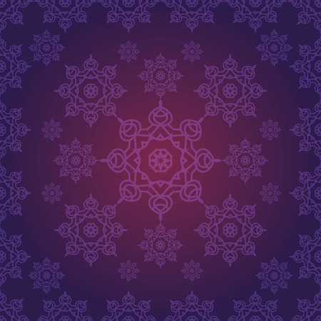 Circular seamless background. Ethnic background. Mandala. Stylized lace ornament. Indian ornament. Delicate dark background for greeting cards, labels. Seamless pattern. Simple geometric background.のイラスト素材