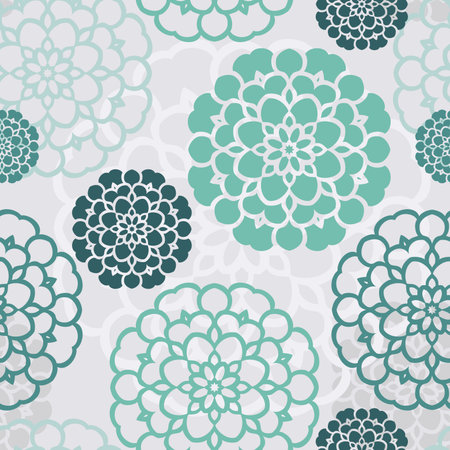 Seamless floral pattern with decorative roses. Retro print. Vintage pattern. Flower pattern. Big Bud. A large flower, mall petals. Pattern in blue, green colors. Bright floral pattern, ornament, printのイラスト素材