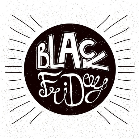 Hand drawing text. Black Friday Calligraphic designs. Poster sale.Typographic composition in a circle. Freehand drawing. Lettering, decorative composition. Illustration for Black Friday, discounts.のイラスト素材