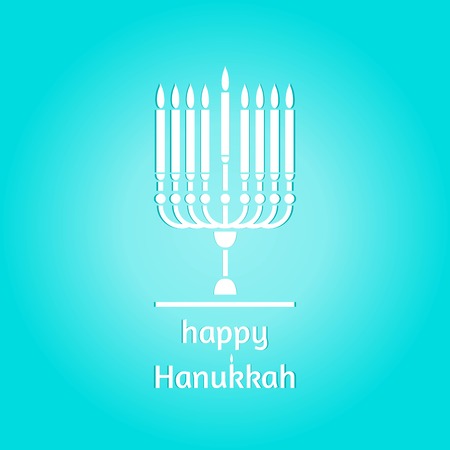 Hanukkah. Festive table. Candlestick. Jewish holiday. Happy Hanukkah greeting card design. Celebratory bright background for Hanukkah. White logo for holiday. Minimalism. Religious symbol.のイラスト素材