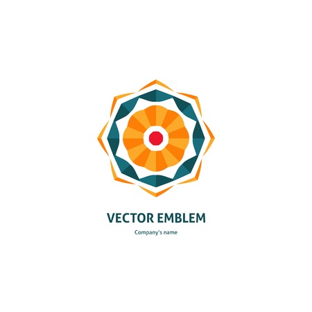 Bright logo in candy colors. Caramel rosebud for boutique, flower shop, business, interior. Company mark, emblem, element. Simple geometric mandala logotype. Kaleidoscope big bud. Surround blossom.のイラスト素材