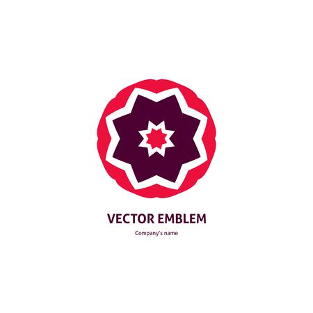 Flower pink, purple logo circular logo in the form of roses. Bright and juicy logotype for boutique, flower shop, business. Company emblem, element. Kaleidoscope big bud. Surround abstract blossom.のイラスト素材
