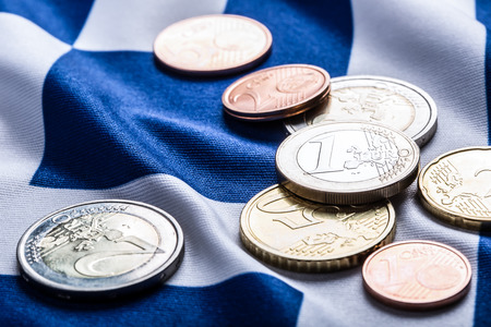 Euro coins. Euro currency. Euro money. Greece and european  flag and euro money.  Coins and...
