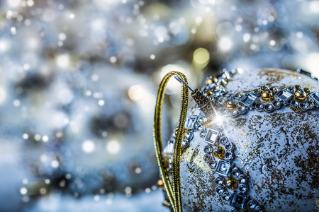 Christmas time. Luxury Christmas ball in the snow and snowy abstract scenesの写真素材