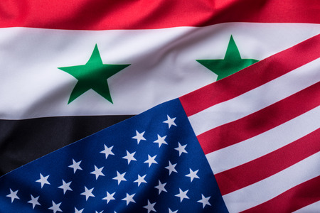USA and Syria. Usa flag and Syria flag.