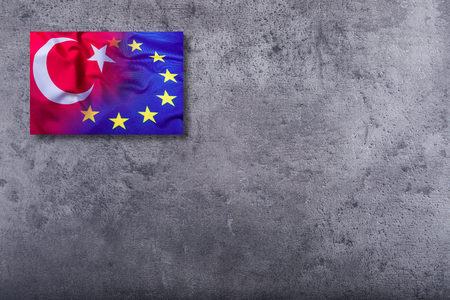 Flags of the Turkey and the European Union on concrete background.の写真素材