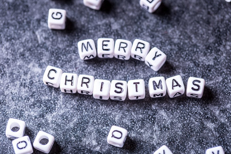 Christmas. Christmas Time. Christmas decoration.The words Merry Christmas with red christmas...