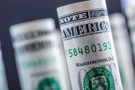 Dollar. American dollar banknotes rolled in different positions.の写真素材