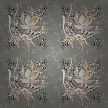 A Seamless floral pattern can be used for sketch, website background, wrapping paper. Leaf natural pattern in gray, beige and neutral colors. Summer design. Vector flower concept.のイラスト素材