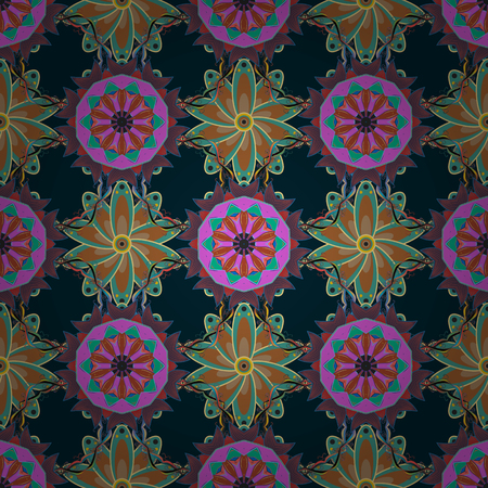 Multicolor ornament of small simple blue, brown and purple flowers, vector abstract seamless pattern for fabric or textile design.のイラスト素材