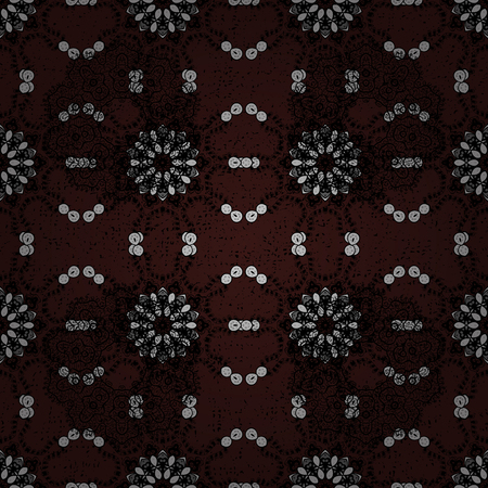 White elements on brown background. Seamless oriental ornament in the style of baroque. Traditional classic vector white seamless pattern.のイラスト素材