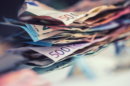 Euro money euro banknotes euro currency. Lying loose euro banknotes.の写真素材