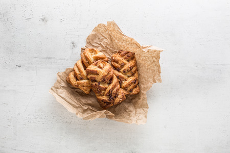 Sweet Pastry. Top of view sweet pie on white concrete table.の写真素材