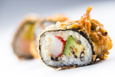 Tempura hot fried sushi maki japanese traditional food.の写真素材