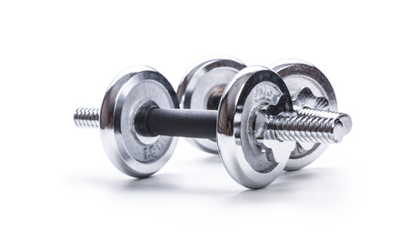 Exercise equipment dumbbell weights isolated on white background.の写真素材