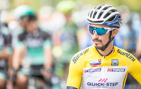 Slovakia Ruzomberok September 14, 2018 - Julian Alaphilippe leads at the start of the second stage of the Tour De Slovakia.のeditorial素材