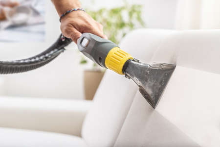 Before and after the depth sofa cleaning by a device.の写真素材