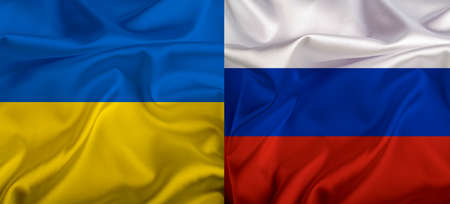 Ukrainian and Russian flag - illustration.の写真素材