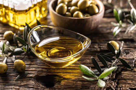 Virgin oil made from green olives which were grown in Spain, Italy and Greek.の写真素材