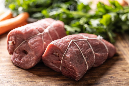 Raw beef sirloin prepared for processing the Czech national dish - Sirloin on cream.の写真素材