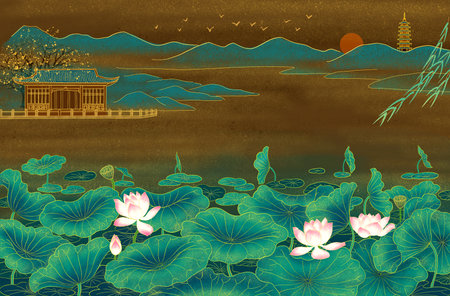 Chinese style gilt wind ink painting materialの写真素材
