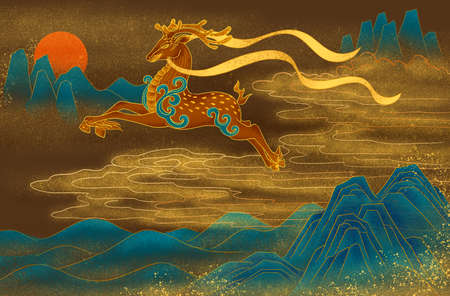 Chinese style gilt wind ink painting materialの写真素材