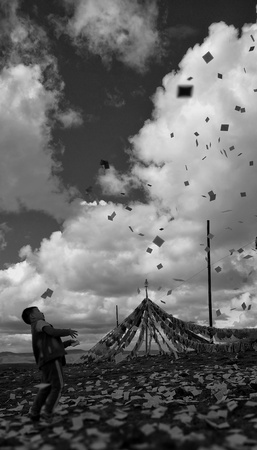 Tibetan Boy and bannerのeditorial素材