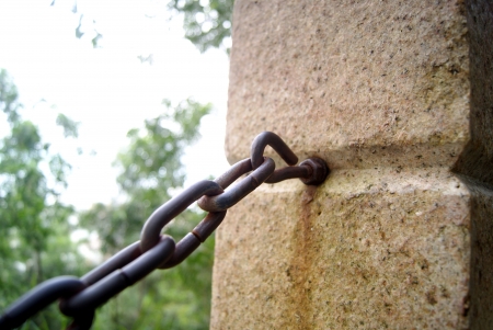 Road guardrail and cable chain の写真素材