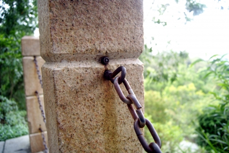 Road guardrail and cable chain の写真素材