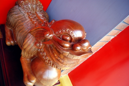 Woodcarving lion の写真素材