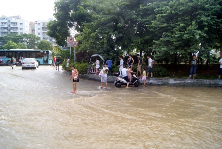 The road was under water, in Shenzhen, Chinaのeditorial素材