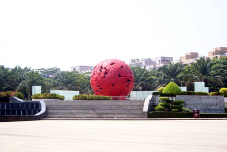 Red ball in the squareの写真素材