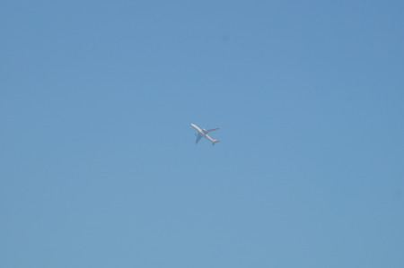 Closeup of airplane in the airのeditorial素材