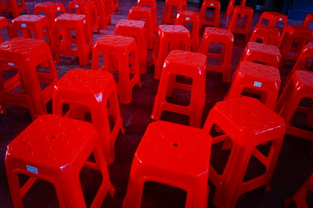 Red plastic stoolの写真素材