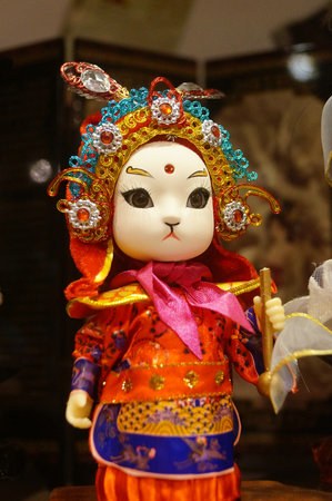 Close-up of small silk Chang-e rabbit lifelike decorative dollのeditorial素材