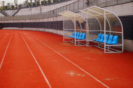 Red plastic track and field trackのeditorial素材
