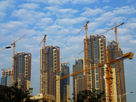 Residential buildings are under construction in Shenzhen, China.のeditorial素材