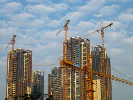 Residential buildings are under construction in Shenzhen, China.のeditorial素材