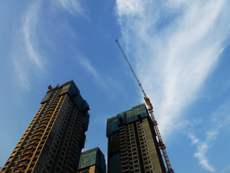 Shenzhen, China: high-rise residential buildings under construction.のeditorial素材