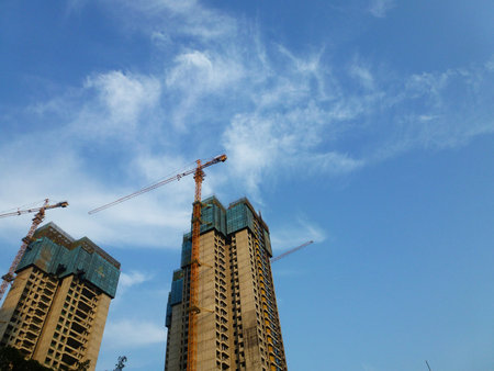Shenzhen, China: high-rise residential buildings under construction.のeditorial素材