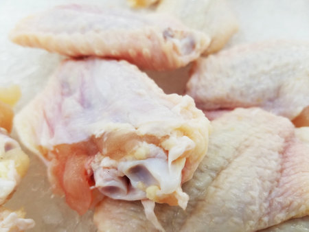 Raw chicken wings for cooking, closeup of raw chicken wings.の写真素材