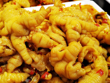 chinese food - close up of fried chicken with chili and garlicの写真素材