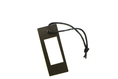 blank black and white price tag, black label lace with black rope on white background have copy...
